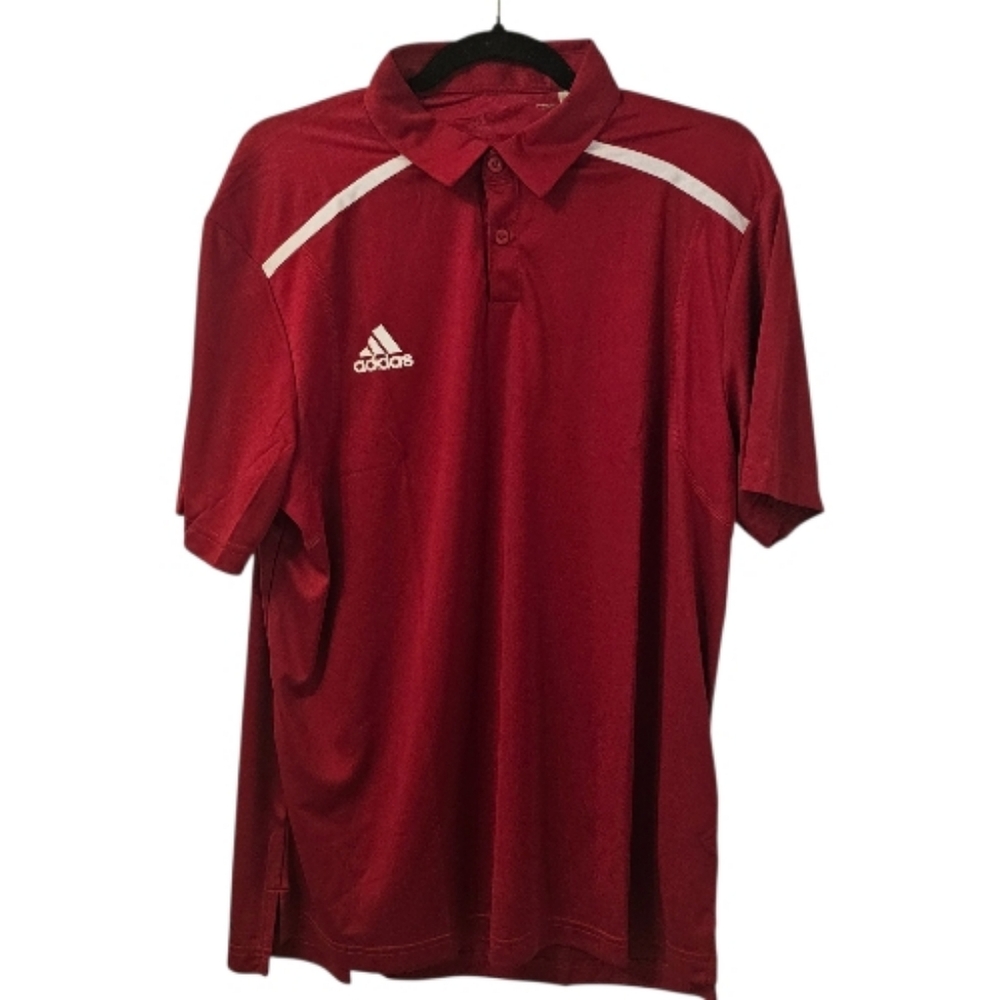 Red and White Adidas Men's Aeroready Polo Shirt